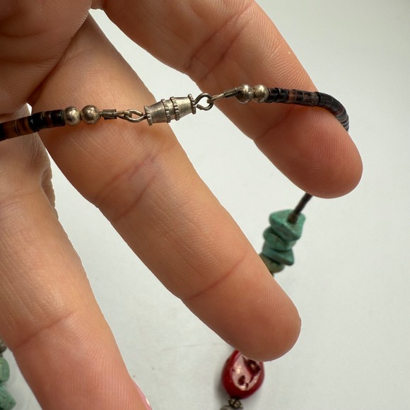 Southwestern Boho Turquoise Stone Pendant Necklace Artisan Leather Cord - Picture 5 of 6